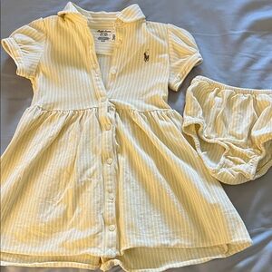 Ralph Lauren Cream Striped Baby Dress with Bloomers